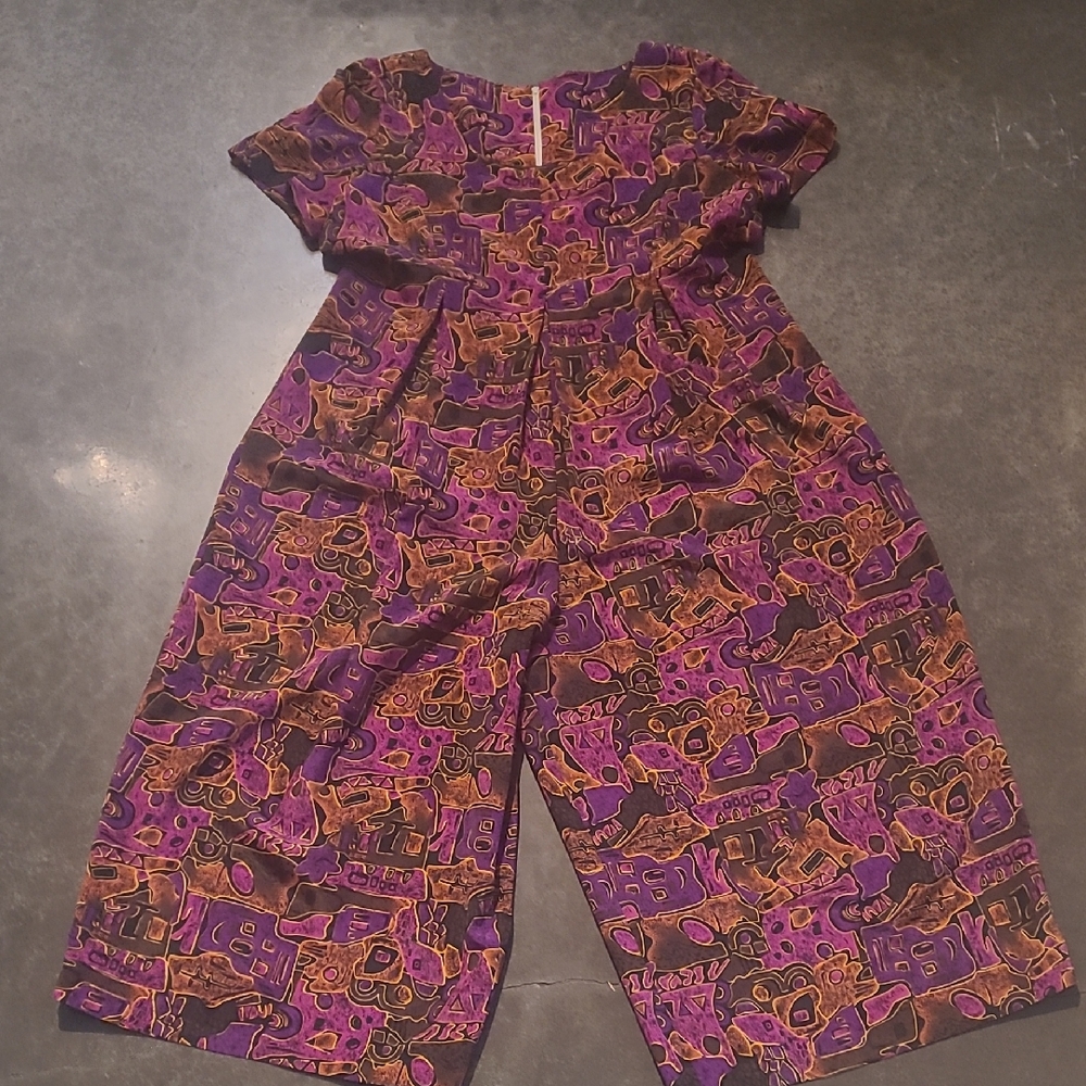 VINTAGE HANDMADE ABSTRACT PATTERN WIDE LEG JUMPSUIT ROMPER